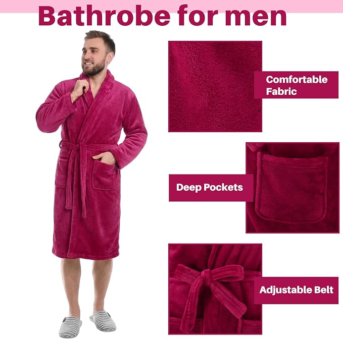 Nuogo 15 Pcs Birthday Gifts for Men Beard Care Set for Him Dad Birthday Gifts Basket Ideas Kit for Men Tumbler Bath Robe for Father's Day Dad Husband Boyfriend Box(Unhooded,Wine Red)