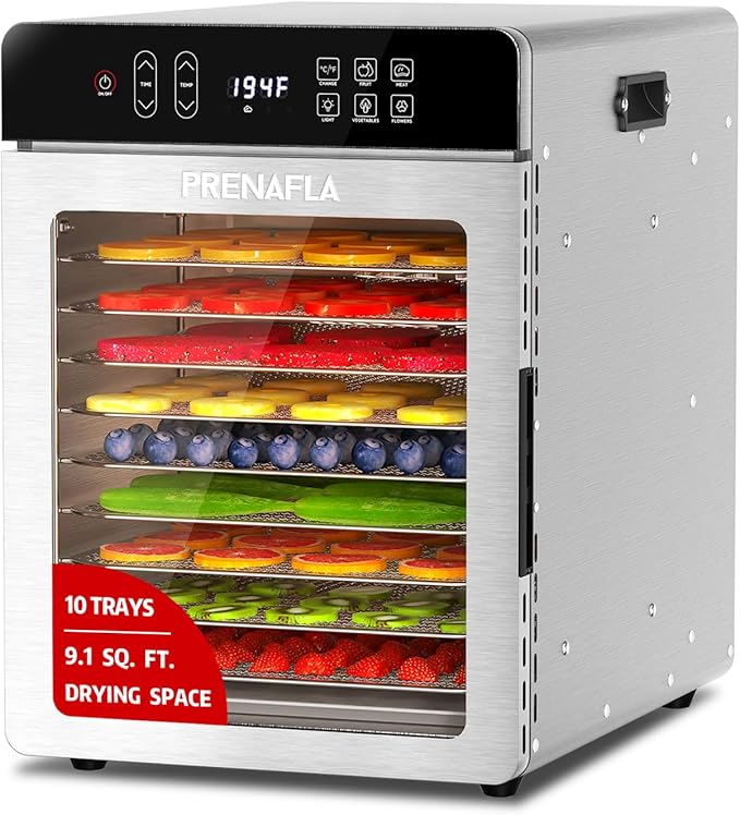 Commercial Food Dehydrator 10 Trays, 9.1ft² Large Capacity Food Dryer Machine for Jerky, 800W Food Dryer with 194°F Temp & 24H Time Control for Herbs, Fruit, Meat, Yogurt
