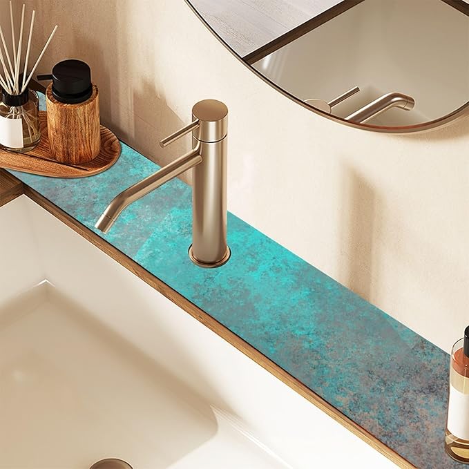 Kitchen Sink Splash Guard 2 PCS 30 Inch Sink Faucet Mat Splash Guard for Bathroom Countertop Water Absorbent Foldable Cuttable Soft Washable Teal Grey