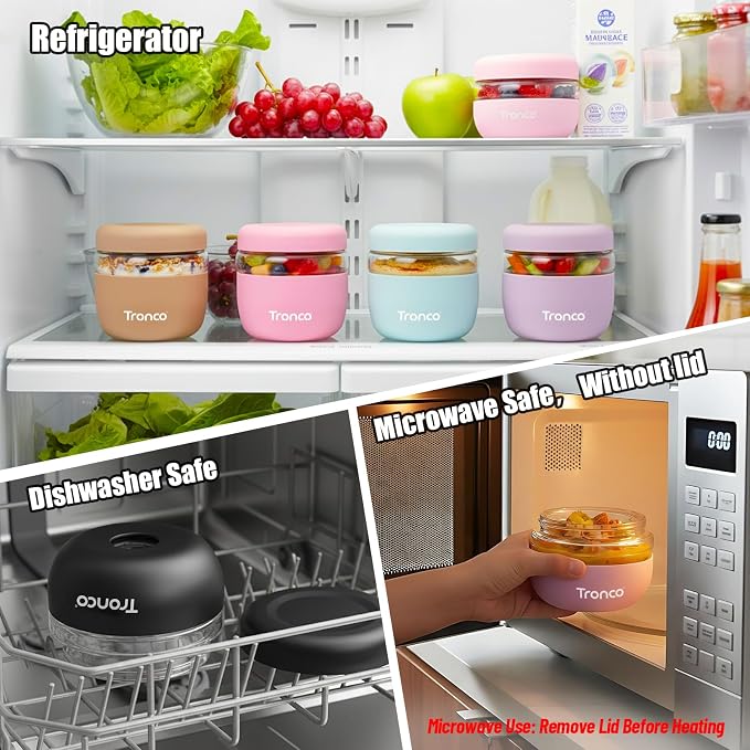 Tronco 24 oz Glass Food Storage & Lunch Bowl Containers with Airtight Lids | Leak & Spill Proof Meal Prep Container & Food Storage Jar for Lunch, Salad, Oats, Soup, BPA-Free, Microwave & Dishwasher Safe