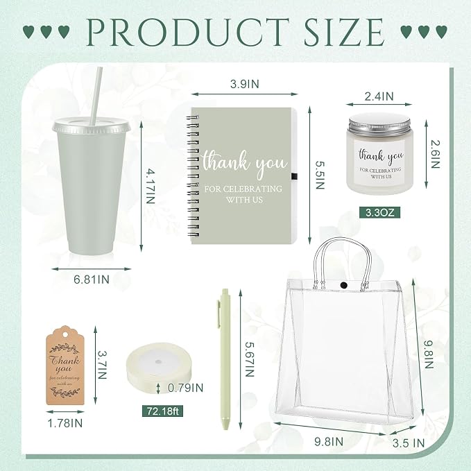 Nuogo 6 Sets New Parent Shower Prizes for Player Winners Adult, Wedding Bridal Shower Gift, Plastic Tumbler Notebook Scented Candle Ballpoint Pen Bag (Gradient Green,Classic Style)