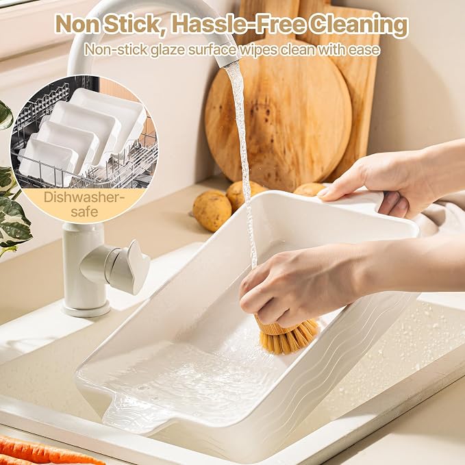 Estmoon Casserole Dishes for Oven, Ceramic Baking Dishes Set of 4, Porcelain Baking Pan with Handles, Rectangular Lasagna Pan for Baking, Wedding Gifts, Casserole, Kitchen, White(7.5''/9"/10.6"/12")
