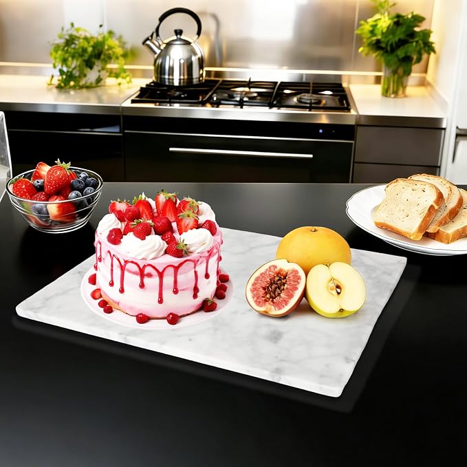 Italian Carrara White Marble Cutting Board for Kitchen 12×16 In – Stone Cutting Board, Pastry Board for Baking, Cheese & Charcuterie, Granite-Like Durable and Elegant Food Preparation