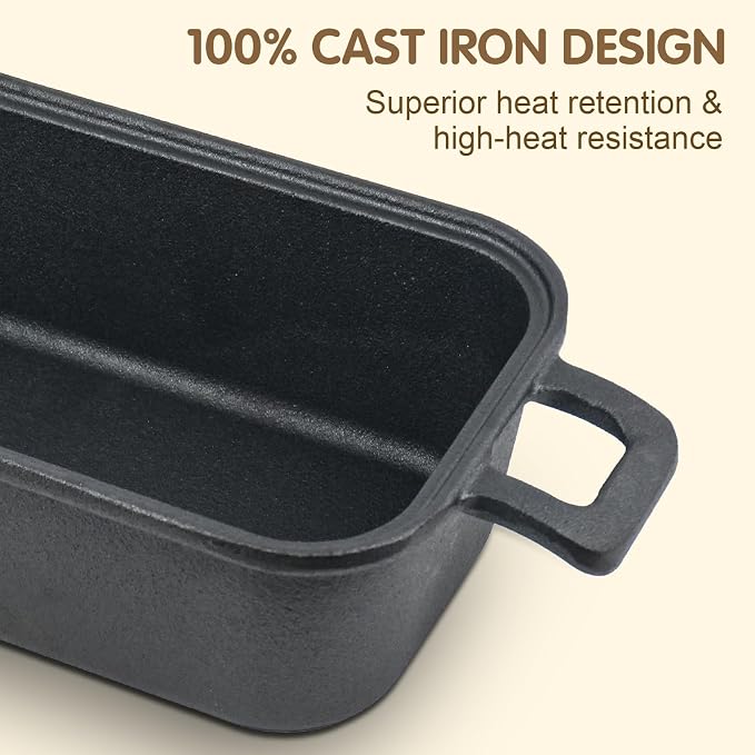 Demine Cast Iron Loaf Pan with Lid 9x5 Inch – Dutch Oven Bread Pan for Sourdough, Banana Bread, Meatloaf – Even Heat, Non-Stick, Oven Safe Baking Pans