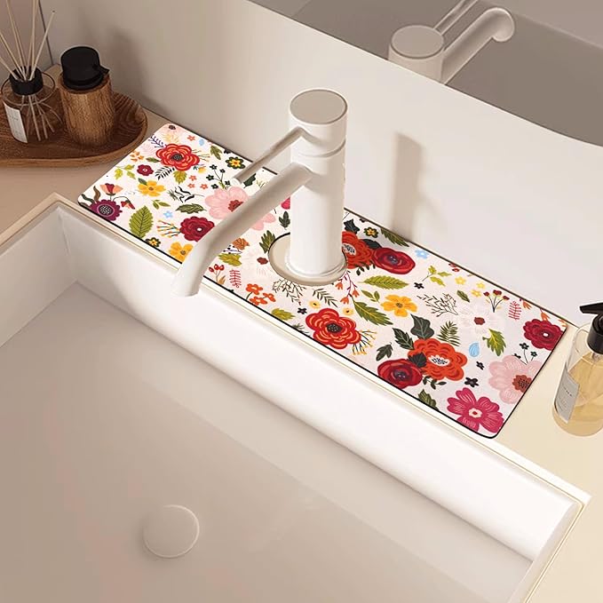 Sink Faucet Absorbing Mat, 2 Pack Drying Mat Around Faucet Sink Splash Guard Behind Faucet Sinkmat For Kitchen Bathroom Island Rv 15 * 5.5 Inch (38 * 14 cm)
