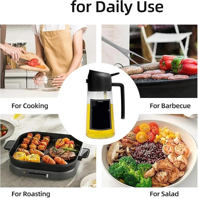 Oil Sprayer, Oil Sprayer For Cooking,2in1 Dispenser Bottle For Kitchen,16oz/470ml Glass,Food-grade Mister,for Kitchen, Air Fryer(1pcs White)