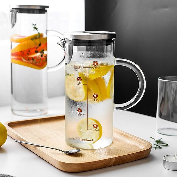 Water Pitcher Cute Glass Pitcher Home Straight Glass Teapot with Scale with Stainless Steel Filter for Juice Tea Cold/hot Beverage-1000ml Ice Tea Pitchers (Color : B)