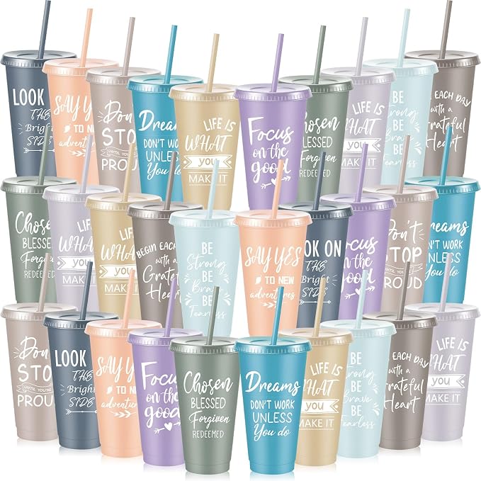Uiifan 30 Pcs Inspirational Cups Bulk Appreciation Gifts for Employee Coworker Staff Team Thank You Gifts, Office Prizes for Adults Work Party Favors, Associates, Giveaways (Light Morandi)