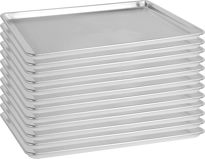 BIEAMA 12 Pack Perforated Full Size 26" x 18" Baking Sheet Pan | Aluminum Commercial Bakery Equipment Cookie Sheets, NSF Approved Baking Tray