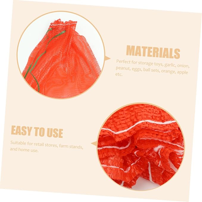 ULTECHNOVO 50pcs Mesh Tote Bag Drawstring Reusable Mesh Produce Bags Net Storage for Fruits Vegetables