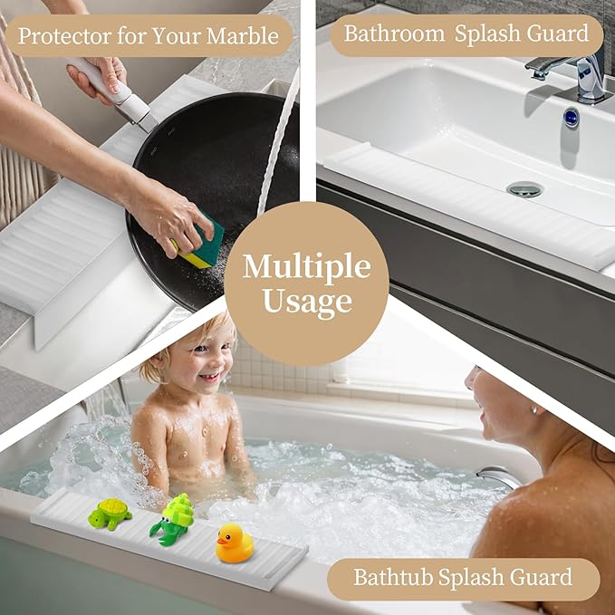 Sink Edge Protector with Suction Cup, 30" x 4", Silicone Sink Splash Guard for Kitchen & Bathroom, Protect Countertop from Scratches, Stains, for Stainless Steel Granite Quartz