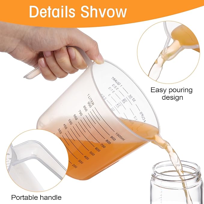 Kanayu 36 Pcs Plastic Measuring Cup Clear Measuring Mug with Spout and Handle Grip Capacity Clear Graduated Pitcher for Kitchen Flour Water Liquids(Black,32 oz, 4 Cups)