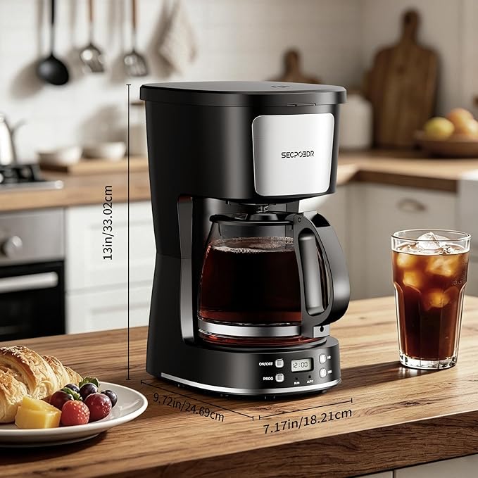 Programmable 12 Cup Drip Coffee Maker, Silver, Stainless Steel | Auto Brew, Keep Warm Function, Removable Filter Basket, Auto Shut-off, Clear Water Level Window,Silver and Black