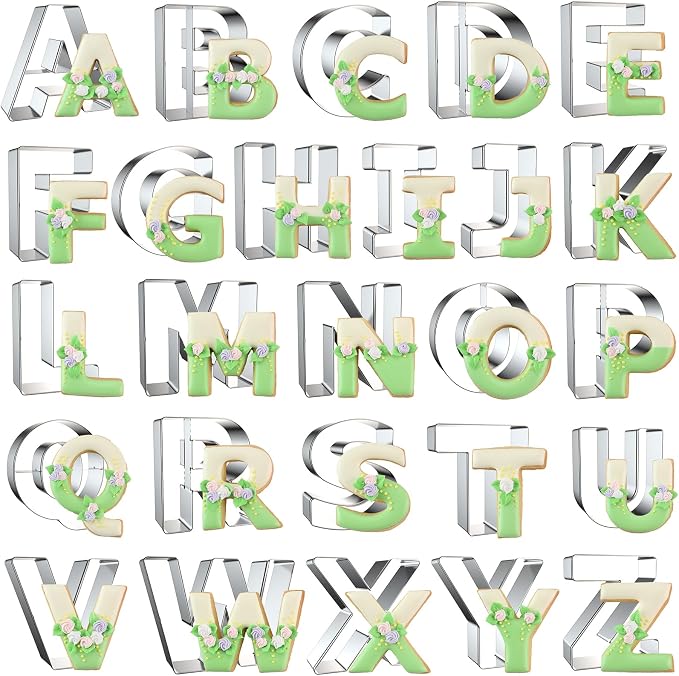Alphabet Letter Cookie Cutters Shapes Large 3 Inch - 26 Pcs Stainless Steel Cookie Cutter Set Fondant Biscuit Fruit Dough Mold Tools for Birthday, Christmas, New Year and Holiday Party Decorations