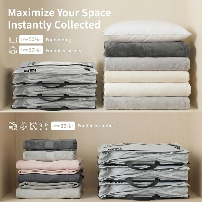 Vacuum Seal Bags for Travel with Pump, Reusable Nylon Compression Packing Cubes to Save Space for Cheked Suitcase & Backpack, Odor&Waterproof Vacuum Kit for Clothes(Light Grey)