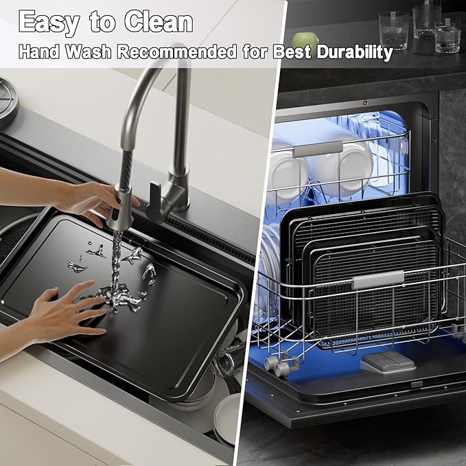 Air Fryer Basket for Oven,2 Set Stainless Steel Air Fryer Basket and Tray Set with 60 Sheets Parchment Papers,THORSES Non-Stick Air Fryer Pan and Crisper Tray-Black Large14.88"×10.98"Medium13.4"×9.6"