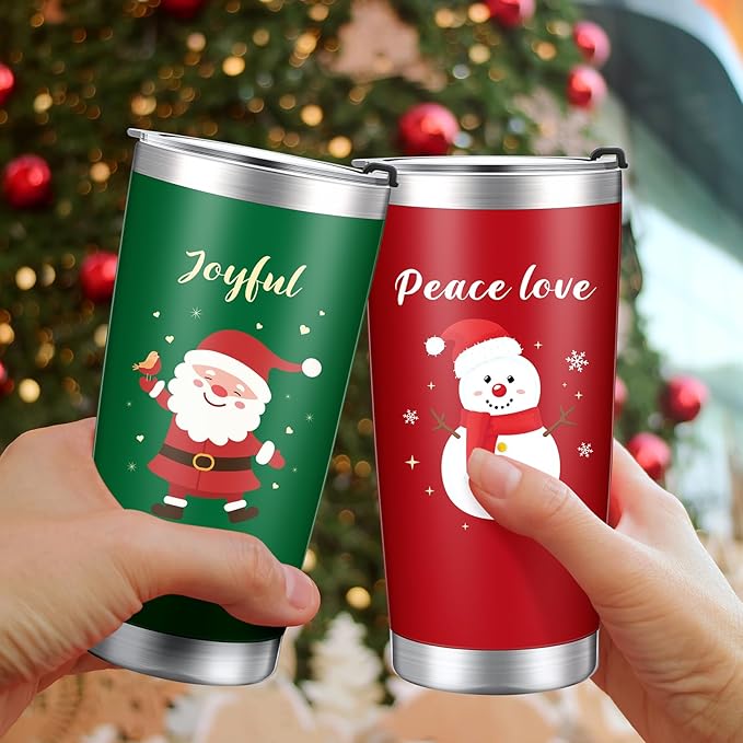 Skylety 6 Pcs 20 oz Christmas Travel Mug Stainless Steel Tumbler Cup with Lid Vacuum Double Wall Insulated Travel Coffee Christmas Gifts Mugs for Drinking Women Men Coworker Friends