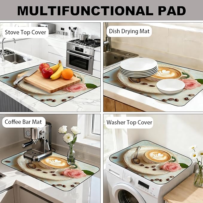 Stove Top Cover for Electric Stove, Vintage Farmhouse Style Glass Cooktop Protector, Multi-functional Kitchen Counter & Washer Top Cover