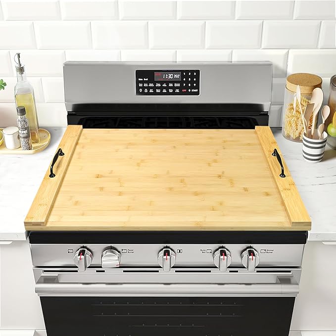 GASHELL Noodle Board Wood Stovetop Cover with Handles for Electric/Gas Stove Top(Bamboo)