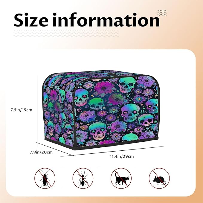 Skull Colored Cool 2 Slice Toaster Cover Dust And Fingerprint Bread Maker Cover Bakeware Protector Washable Appliance Covers Kitchen Accessories For Home Kitchen Women Gift