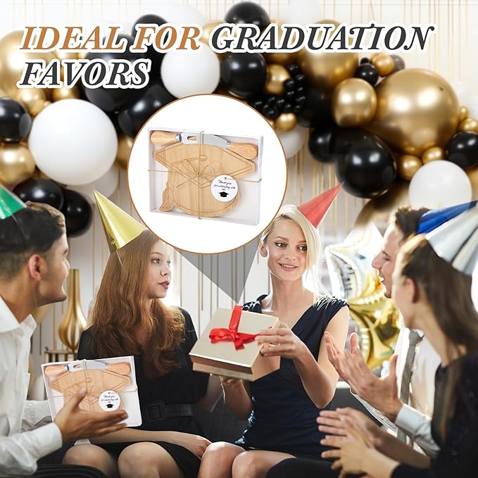 Ziliny 12 Sets Graduation Party Favors Graduation Cap Cheese Board Set with Knives Forks Gift Box for 2026 Class School Party