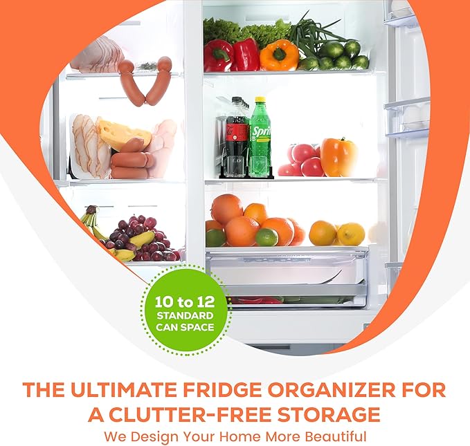 Upgraded Premium Drink Organizer for Fridge. Ultra Space Saving Soda Can Organizer for Refrigerator with Larger Stopper Height and Automatic Pusher with Locking Feature. Holds 10 Cans (2 Rows, Black)