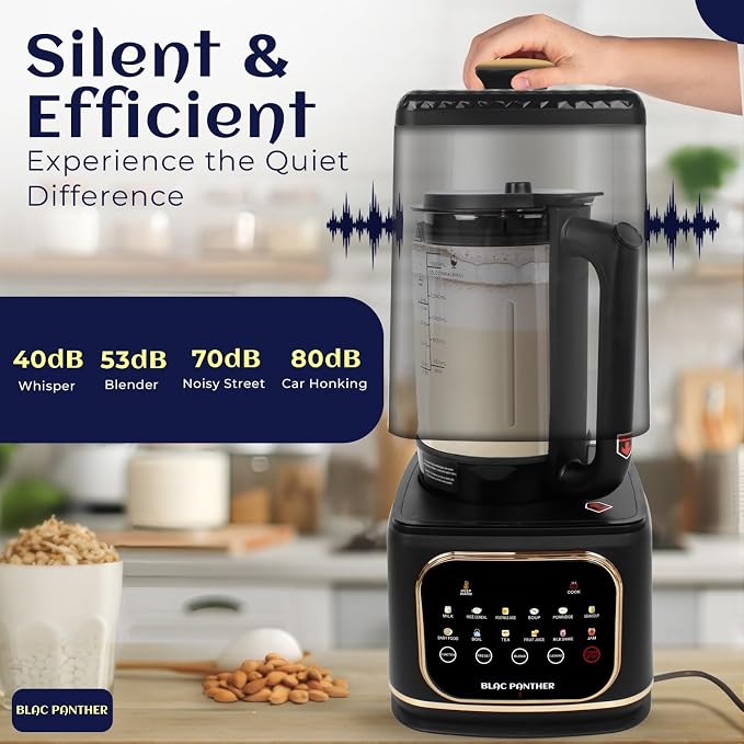 Blac Panther 16-in-1 Blender & Nut Milk Maker, 50oz – Soy/Oat Milk, Plant-Based Milk, Milkshake, Soup Maker. 8 High-Speed Blades, Ultra-Quiet Noise Canceling, Auto Timer, Heat Insulation.