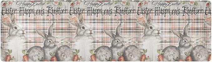Checkered Bunny Red Trivet Table Runner Heat Resistant 230F for Hot Dishes Pots Plates Kitchen Dining Table Protector Decorative 39.37 X 11.8 Inch