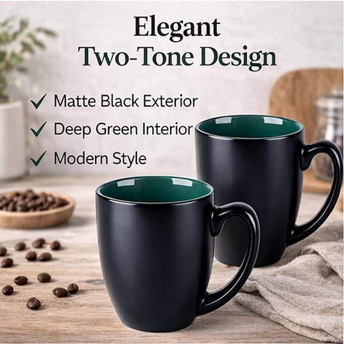 GBhome 16oz Coffee Mugs Set of 6, Large Ceramic Coffee Mugs for Man, Woman, Dad, Mom, Modern Coffee Mugs Set with handle for Tea/Latte/Cappuccino/Milk/Cocoa. Dishwasher&Microwave Safe,Green