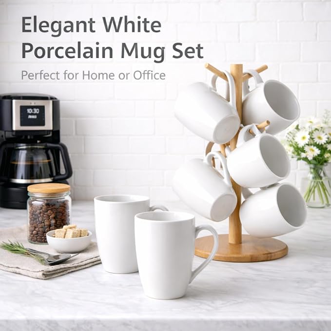 GBhome 12 OZ Off White Coffee Mugs, Ceramic Coffee Mugs Set with Large Handle for Man,Woman,Dad,Mom, Light Weight Coffee Mugs for Latte/Cappuccino/Cocoa/Milk, Dishwasher &Microwave Safe,12Pcs