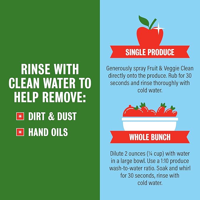 Rebel Green Fruit & Veggie Clean — Plant-Based Produce Cleaner—Natural Fruit and Vegetable Wash with No Aftertaste — Chemical & Wax Removal — Made with Organic Extracts of Citrus — Half Gallon