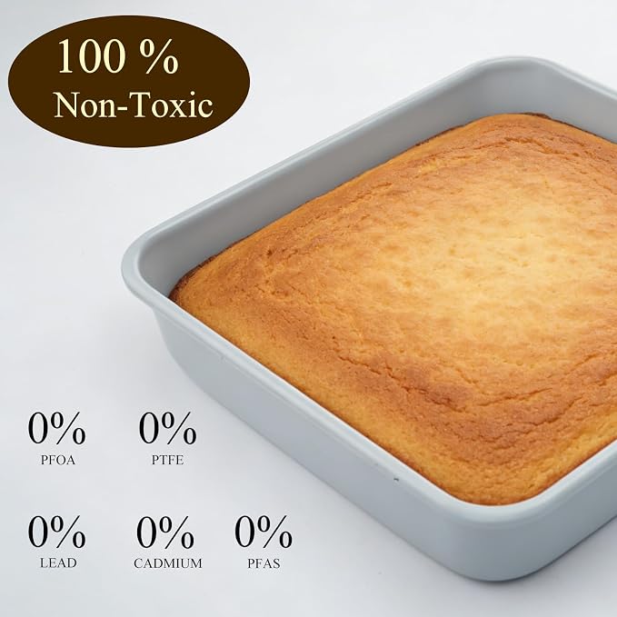 Non-Stick Square Cake Pan Ceramic Square Baking Pan 9x9 | Non-Toxic Inorganic Ceramic Coating, Warp-resistant, Ideal for Sourdough, Meatloaf, and Brownies Housewarming Gift