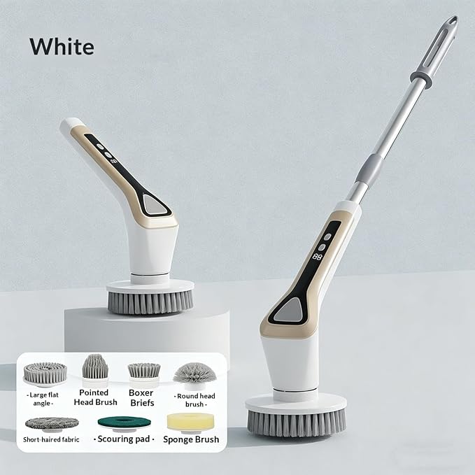 Electric Spin Scrubber, Full-Body Spray Cleaning Solution Waterproof Bathroom Electric Scrubber with LCD Display, Cordless Cleaning Brush Scrubber for Bathroom and Kitchen Cleaning