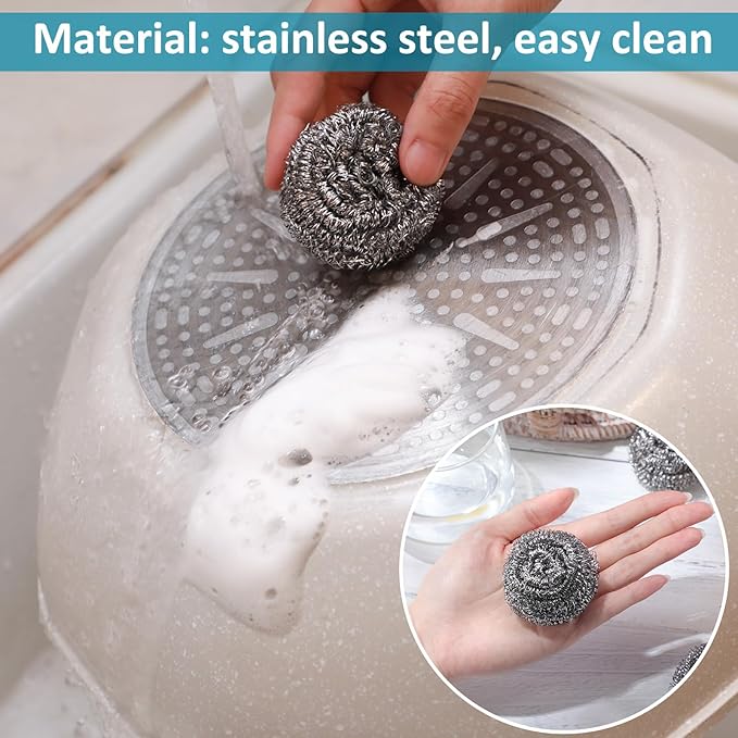 Reallnaive 60 Pcs Stainless Steel Wool Scrubber Bulk Steel Wool Sponges Pack Metal Dishwashing Wire Scouring Pads Heavy Duty Clean Dish Pot Pan and Oven for Cleaning Kitchen Bathrooms and More