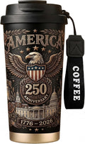 250th Anniversary Coffee Mug, 18 oz Insulated Mug, 250 Years America Garden Flag, Vintage Patriotic Design with 1776-2026 Dates, Military Anniversaries, Retirement & Holiday Commemorative Gift, Black