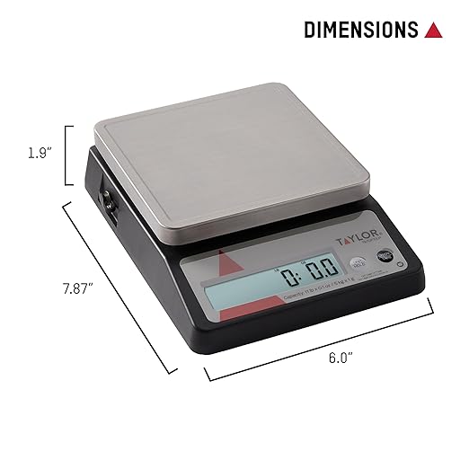 Taylor TE10FT 11-Pound Commercial Digital Portion Control Scale, 11 lb (5 kg) in 0.1 oz (1 g) Food and Cooking Scale, Tare and Hold Function, NSF, Stainless Steel Platform