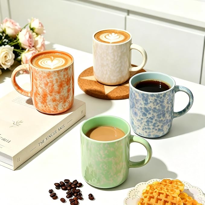 MONITO 17 OZ Coffee Mugs Set of 4, Ceramic Modern Coffee Mugs Set with handle for Tea/Latte/Milk/Cocoa.