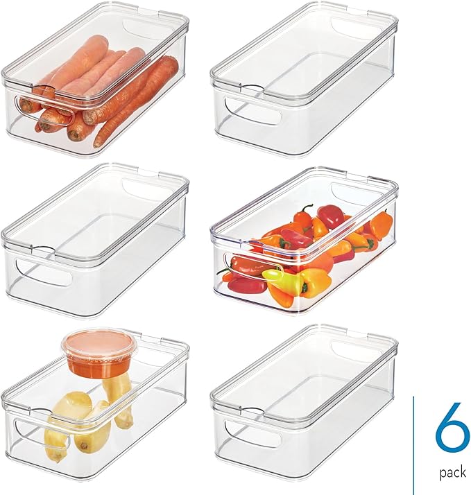 iDesign Stackable Fridge Organizer Bins with Lids for Fresh Produce - Set of 6 - Clear