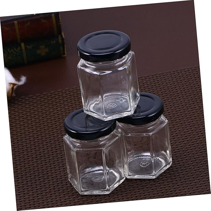 Abaodam Hexagonal Glass Food Storage Jars 380ml, Airtight Kitchen Grain and Snack Seal Containers with Lids, 10pcs Set for Pantry Organization and Meal Prep