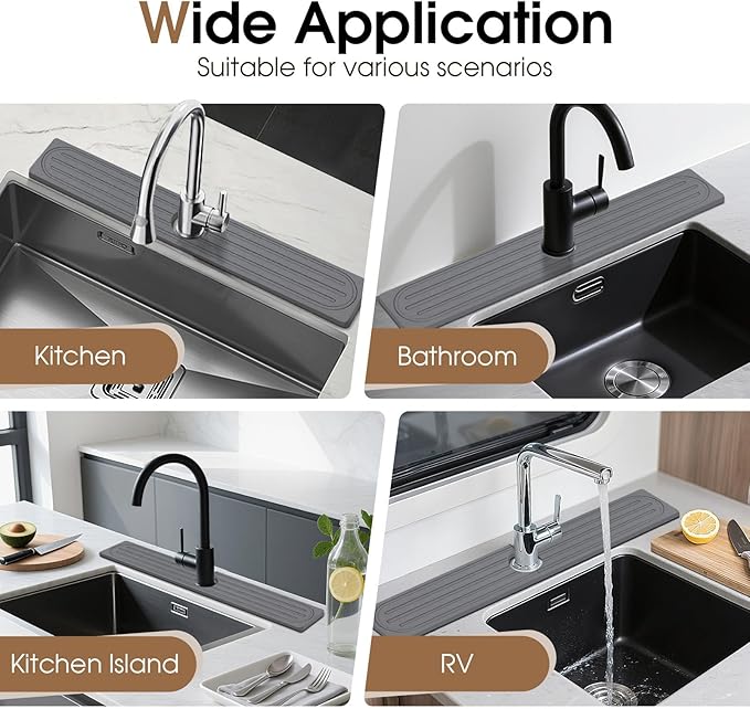 Snuggery Diatomite Faucet Mat Splash Guard - Quick Dry Stone Mat Sink Tray 23.6"x4" – Super Absorbent Non-Slip Faucet Drip Mat Around Faucet – Drying Stone Protector for Kitchen Sink Bathroom (Grey)