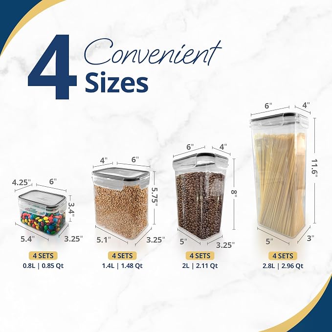 Reli. Airtight Canister Set with Lids (16 Set) | Clear Plastic Food Storage Canisters | Variety Pack | BPA-Free