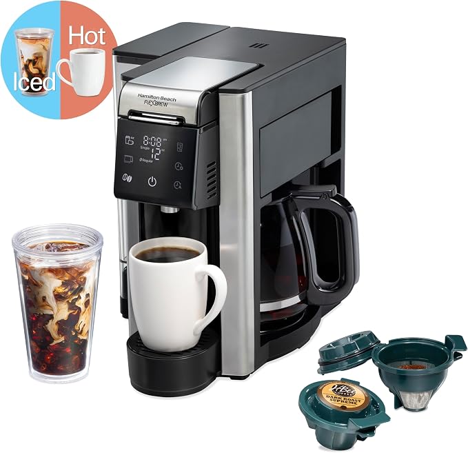 Hamilton Beach Flexbrew Advanced 5-in-1 Drip & Single Serve Coffee Maker | Single Serve Hot & Iced Coffee Maker | 12 Cup Programmable Drip Coffee Maker | Removable 60 oz. Reservoir | Black