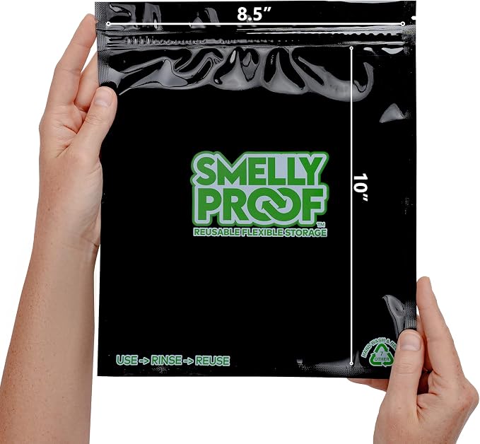Smelly Proof Reusable Food Storage Container Bags Bundle - USA-Made, NO PEVA & BPA FREE, Easy Clean Dishwasher-Safe Freezer Bags, NO SMELL Triple Zip BLACK 4 mils FLAT, Pack of 25