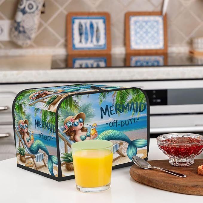 Beach Turquoise Mermaid Toaster Cover 2 Slice Dust and Fingerprint Protection Toaster Bread Maker Covers Washable Kitchen Small Appliance Covers for Kitchen Accessories Decor Bakeware Women Gift