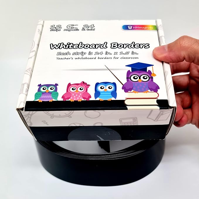 Strong & Wide Magnetic Borders for Classroom Whiteboard - Visible Magnetic Strips for Teachers (4 Designs Available) | Straight Plain - Black | 12 Strips of 24X1.5 Inch - 24 Feet Total