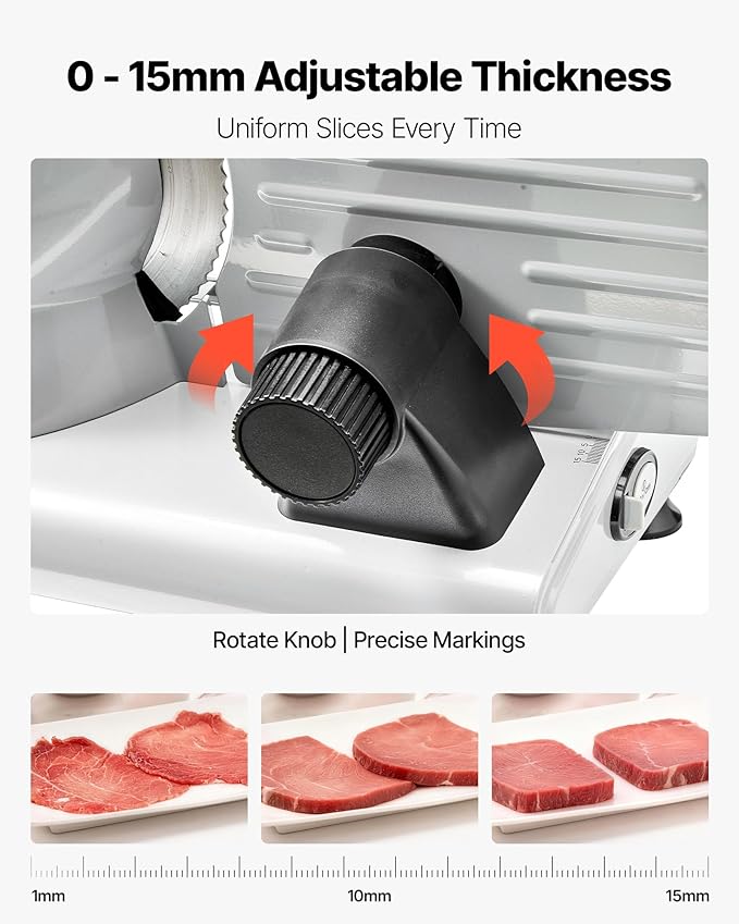 VEVOR Meat Slicer, 8.6" Electric Deli Slicer with 2 SUS420 Blades & 0-0.6" Adjustable Thickness, Dual Security Lock, 200W Home Food-Slicer for Frozen Meat, Ham, Baguett, Steak, ETL Approved
