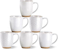 GBhome Large Coffee Mugs Set of 6, 16oz Handmade Embossed Coffee Mugs Set with Large Handle for Cappuccino/Latte/Tea/Hot Cocoa, Dishwasher & Microwave Safe, Off White