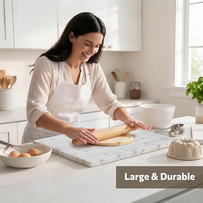 Natural Carrara White Marble Cutting Board for Kitchen, 16 x 20 Inch Marble Slab Pastry Board With Non-Slip Feet for Baking, Cheese, Charcuterie, Chocolate
