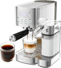 Espresso Machine 20 Bar Temperature Time LED Display Espresso Maker with Stepless Adjustable Automatic Milk Frother for Cappuccino Latte Americano Stainless Steel Coffee Machine with ESE Pod Filter