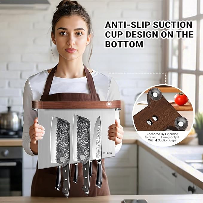 Magnetic Knife Block Without Knives Large Double Side Magnetic Knife Holder Stand with Strong Magnet, Stainless Steel Knife Storage Organizer for Kitchen Counter Knife Rack Three Magnet Strip